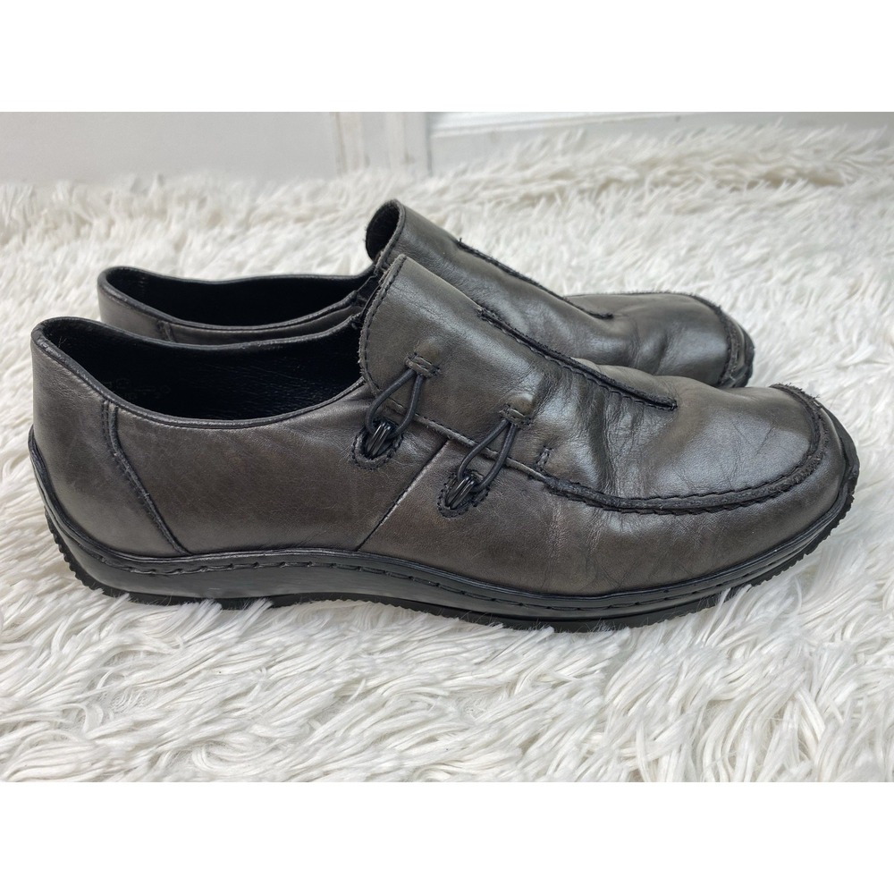 Reiker Women's 39 EU 8.5 US Charcoal Gray Leather Slip On Comfort Shoes